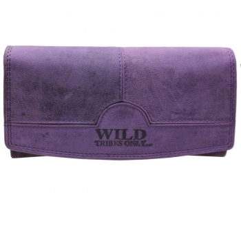 flevado Wasserbüffel Damen Geldbörse Brieftasche RFID Schutz Doppelnaht Lila